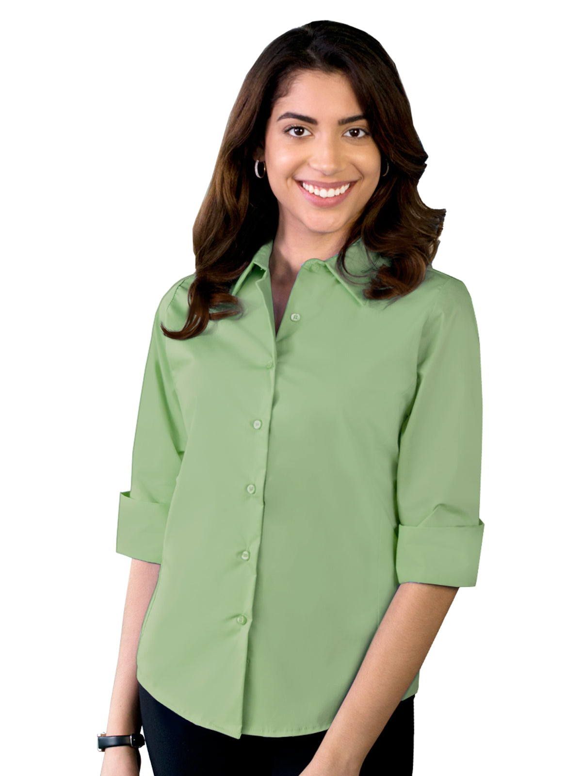 Women's Pocketless 3/4-Sleeve Stretch Poplin Shirt - BG6218 - Cactus
