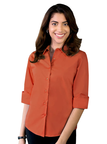 Women's Pocketless 3/4-Sleeve Stretch Poplin Shirt - BG6218 - Coral