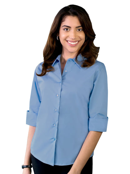 Women's Pocketless 3/4-Sleeve Stretch Poplin Shirt - BG6218 - Light Blue