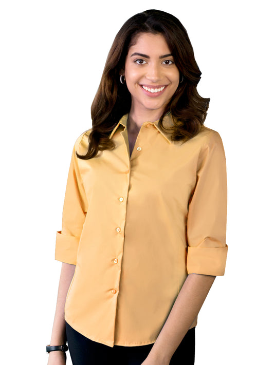 Women's Pocketless 3/4-Sleeve Stretch Poplin Shirt - BG6218 - Maize