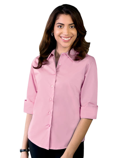 Women's Pocketless 3/4-Sleeve Stretch Poplin Shirt - BG6218 - Pink