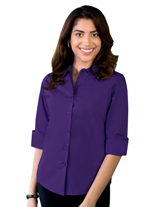 Women's Pocketless 3/4-Sleeve Stretch Poplin Shirt - BG6218 - Purple