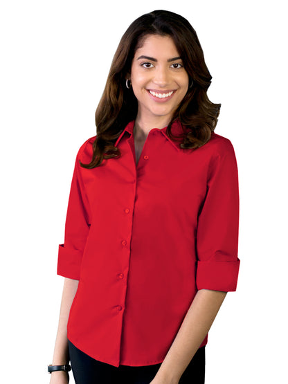 Women's Pocketless 3/4-Sleeve Stretch Poplin Shirt - BG6218 - Red