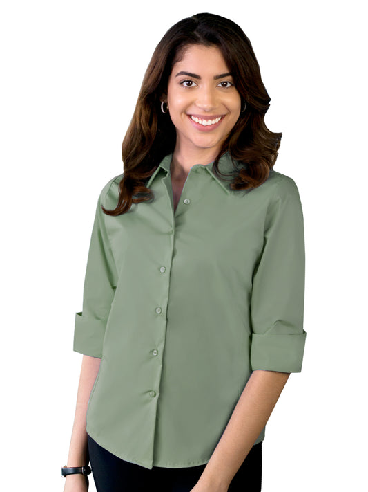 Women's Pocketless 3/4-Sleeve Stretch Poplin Shirt - BG6218 - Sage