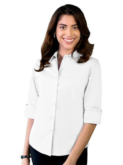 Women's Pocketless 3/4-Sleeve Stretch Poplin Shirt - BG6218 - White