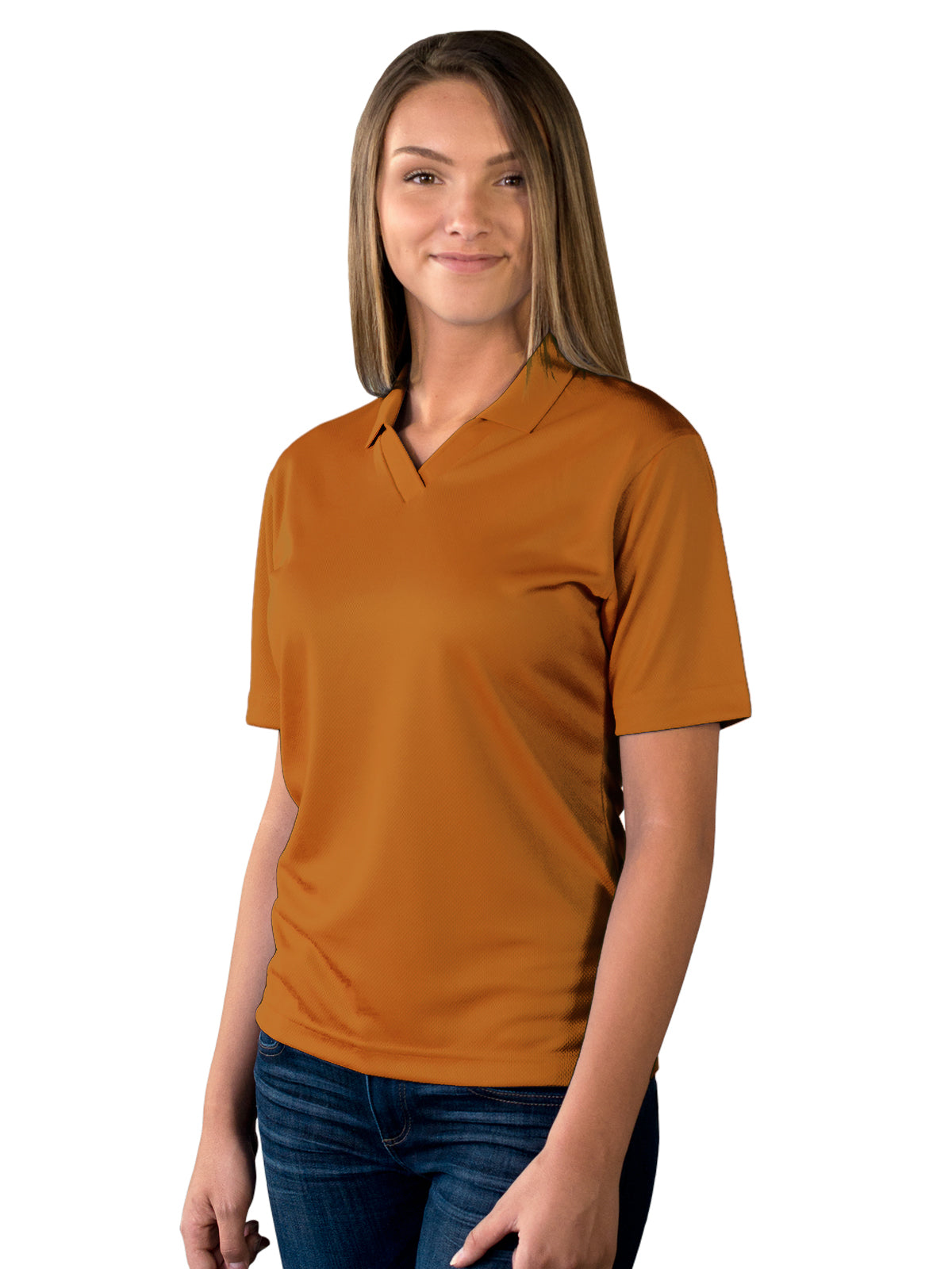Women's Pocketless Wicking V-Neck Polo - BG6219 - Burnt Orange