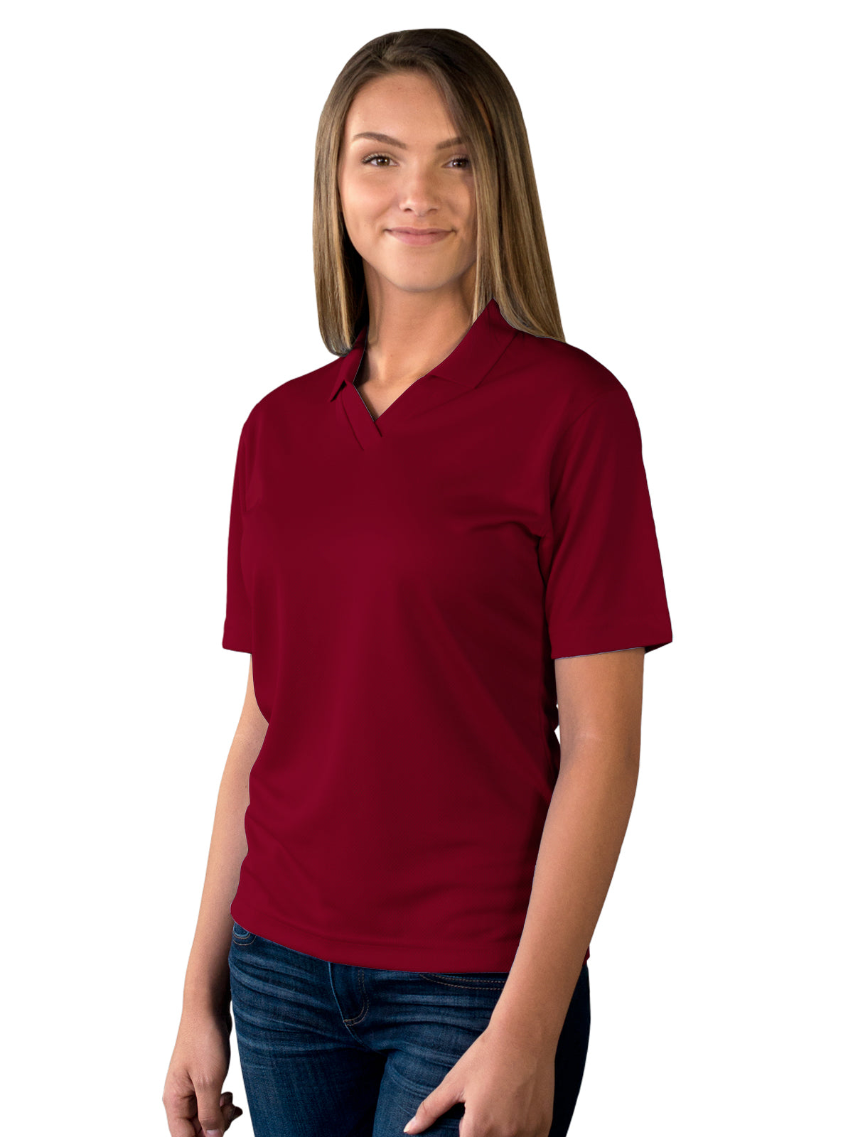Women's Pocketless Wicking V-Neck Polo - BG6219 - Burgundy