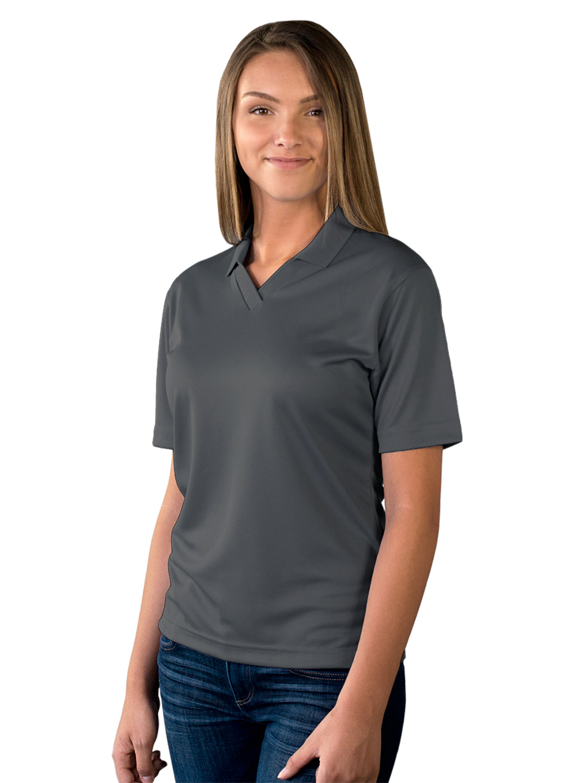 Women's Pocketless Wicking V-Neck Polo - BG6219 - Graphite