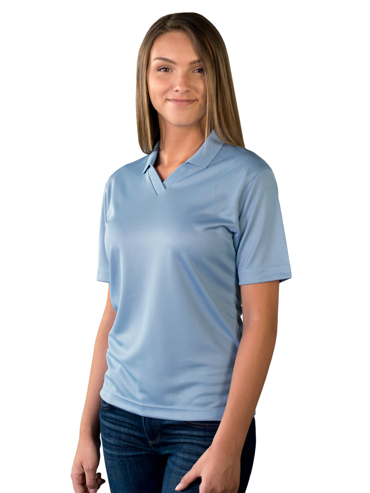 Women's Pocketless Wicking V-Neck Polo - BG6219 - Light Blue