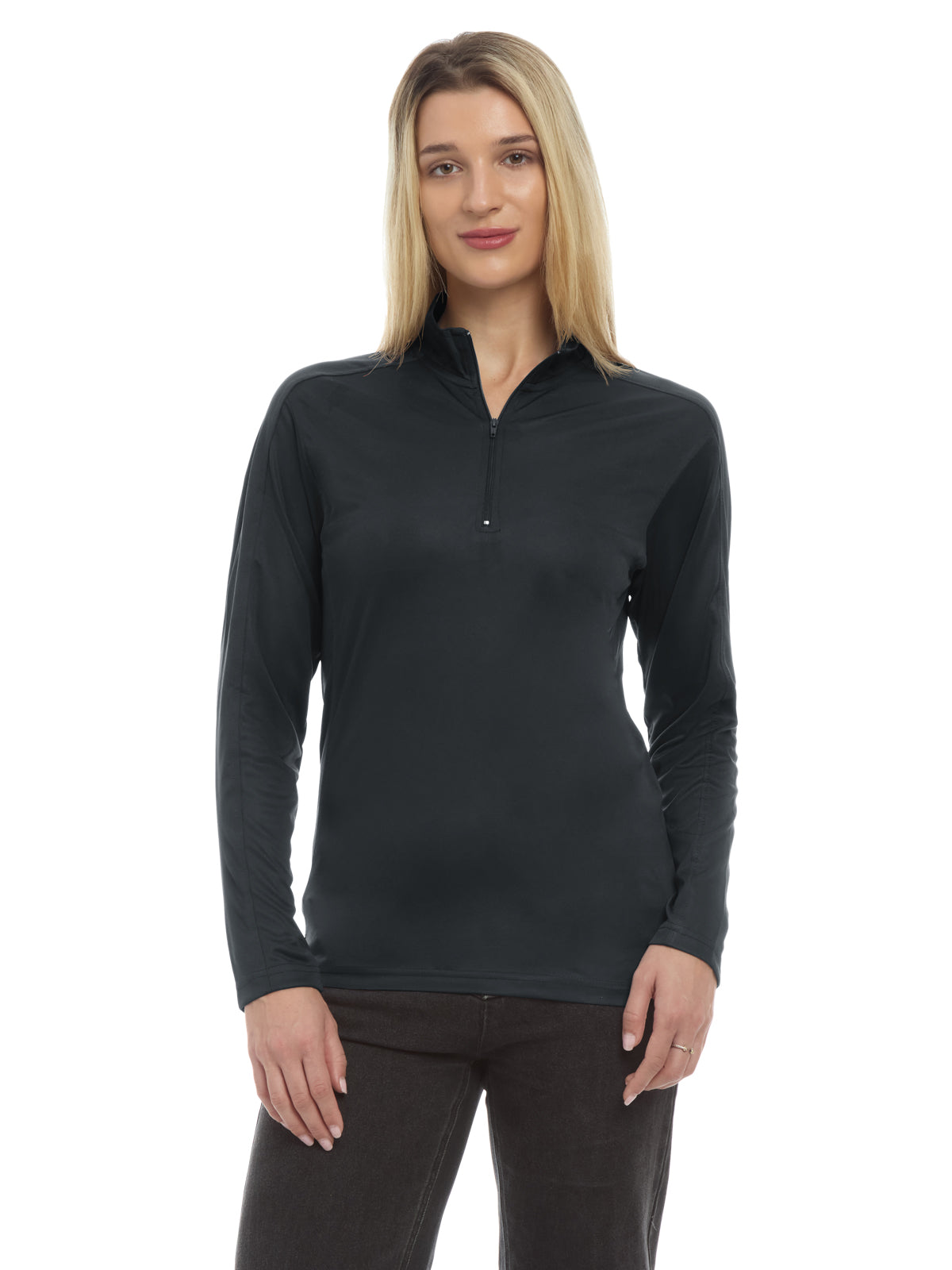 Women's Pocketless Wicking Long Sleeve Zip Pullover - BG6230 - Graphite