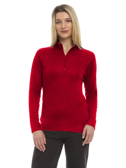 Women's Pocketless Wicking Long Sleeve Zip Pullover - BG6230 - Red