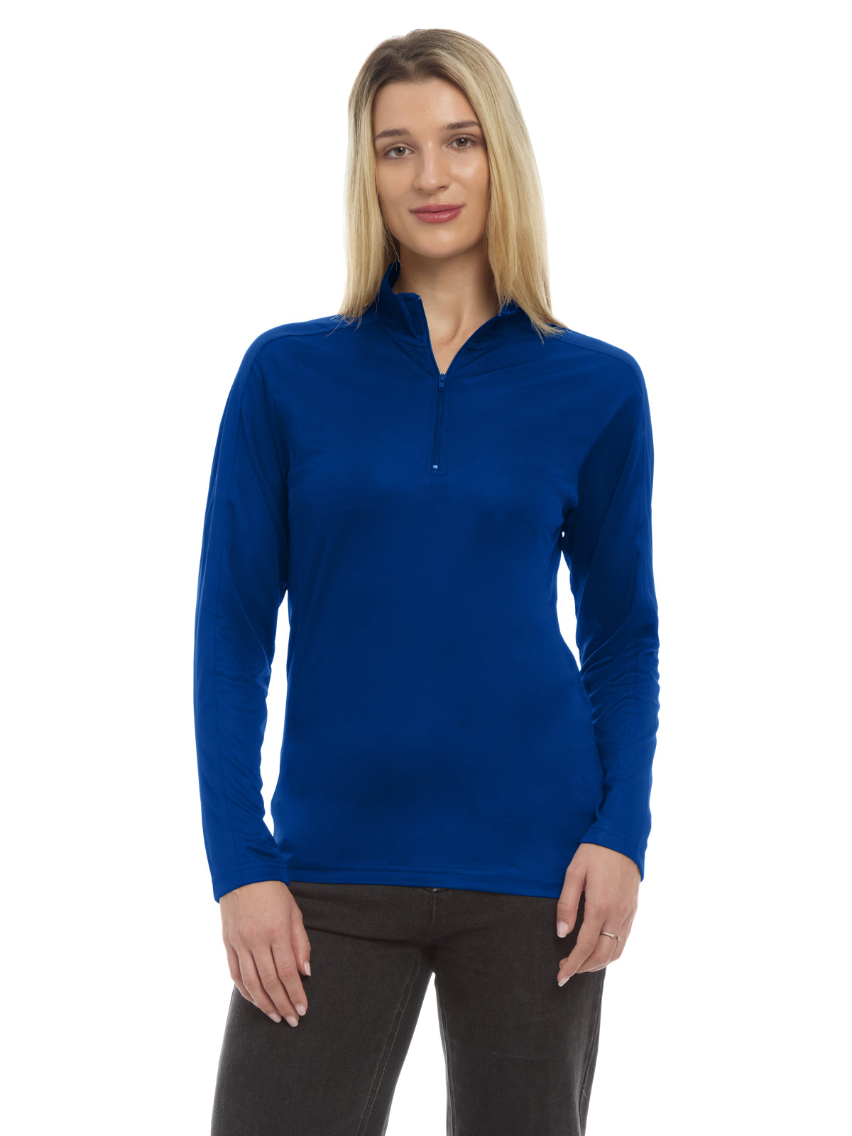 Women's Pocketless Wicking Long Sleeve Zip Pullover - BG6230 - Royal