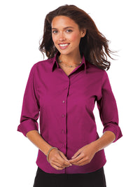 Women's Pocketless 3/4-Sleeve Poplin Shirt - BG6260 - Berry