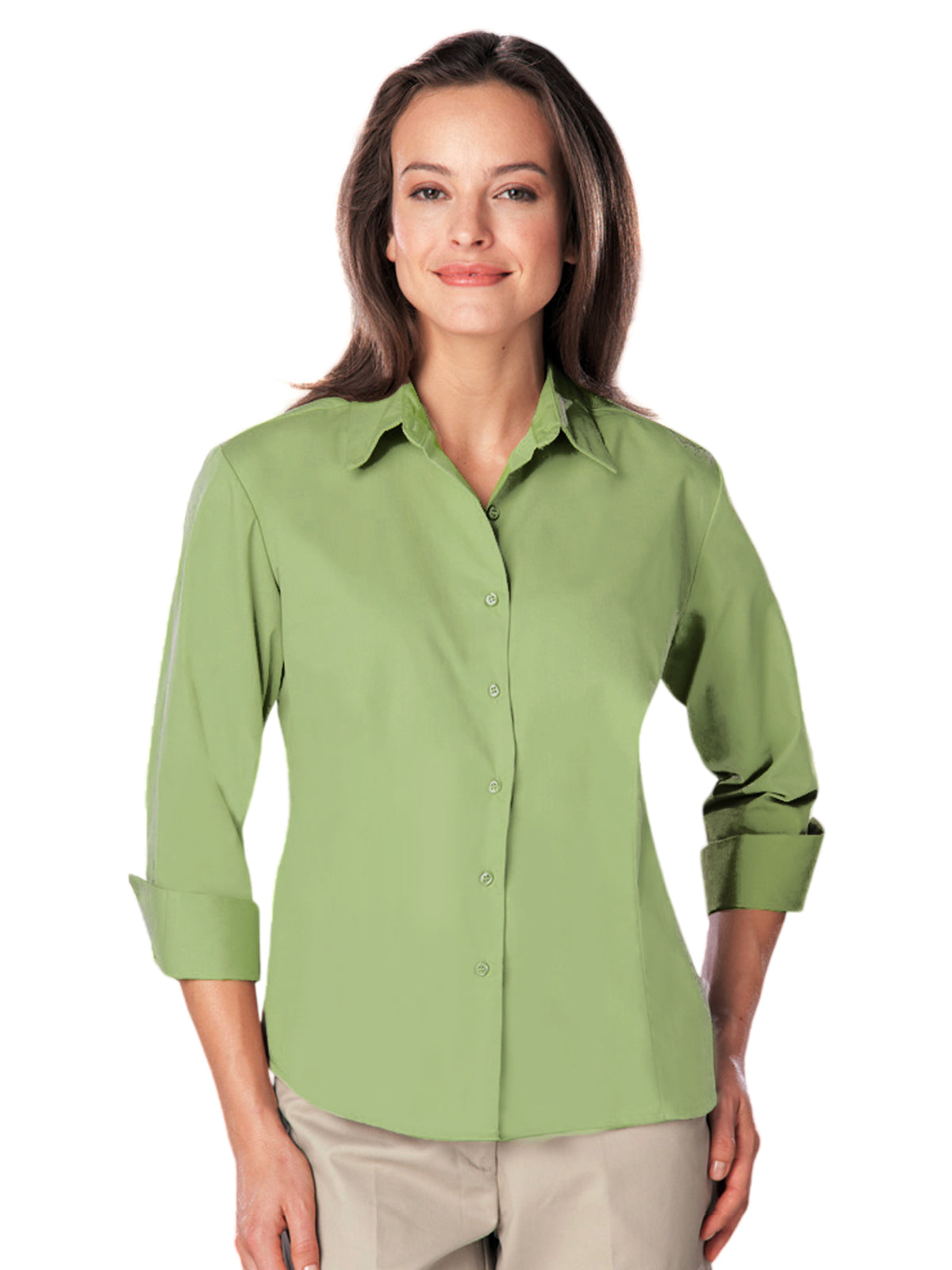 Women's Pocketless 3/4-Sleeve Poplin Shirt - BG6260 - Cactus