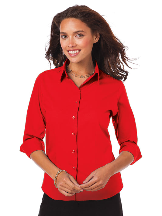 Women's Pocketless 3/4-Sleeve Poplin Shirt - BG6260 - Red