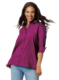 Women's Pocketless 3/4-Sleeve Poplin Swing Shirt - BG6261 - Berry