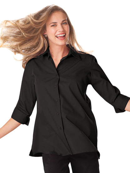 Women's Pocketless 3/4-Sleeve Poplin Swing Shirt - BG6261 - Black