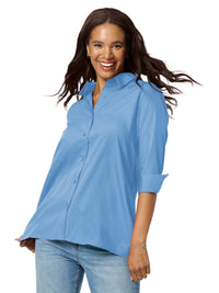 Women's Pocketless 3/4-Sleeve Poplin Swing Shirt - BG6261 - Light Blue