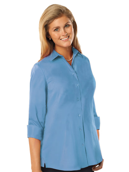 Women's Pocketless 3/4-Sleeve Poplin Swing Shirt - BG6261 - Light Blue