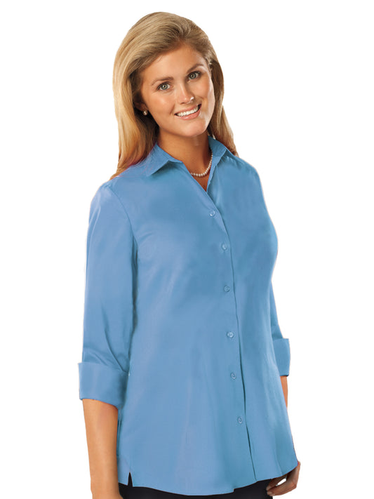 Women's Pocketless 3/4-Sleeve Poplin Swing Shirt - BG6261 - Light Blue