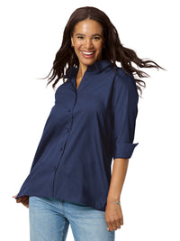 Women's Pocketless 3/4-Sleeve Poplin Swing Shirt - BG6261 - Navy