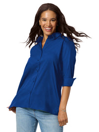 Women's Pocketless 3/4-Sleeve Poplin Swing Shirt - BG6261 - Royal