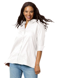 Women's Pocketless 3/4-Sleeve Poplin Swing Shirt - BG6261 - White