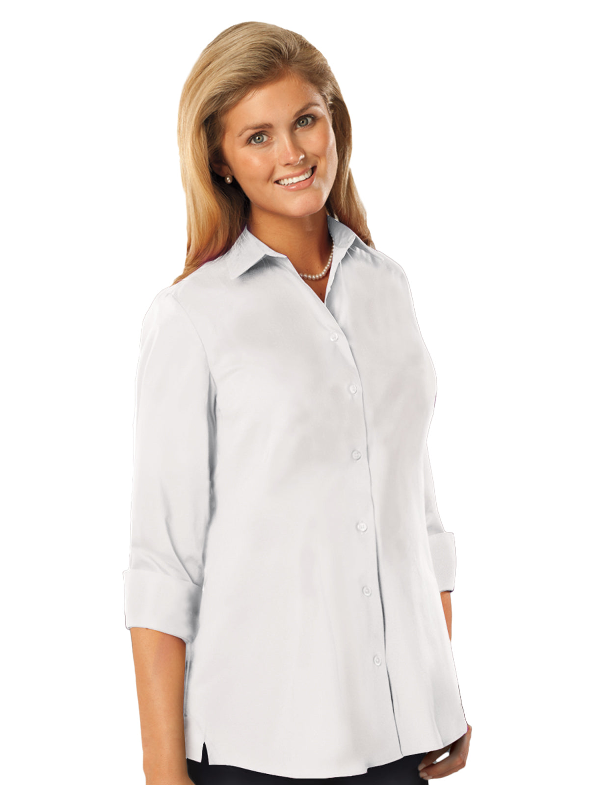 Women's Pocketless 3/4-Sleeve Poplin Swing Shirt - BG6261 - White