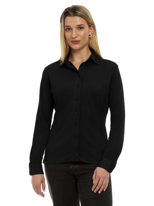 Women's Pocketless Knit Stretch Woven Shirt - BG6273 - Black