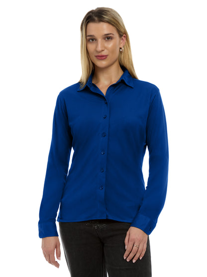 Women's Pocketless Knit Stretch Woven Shirt - BG6273 - Royal