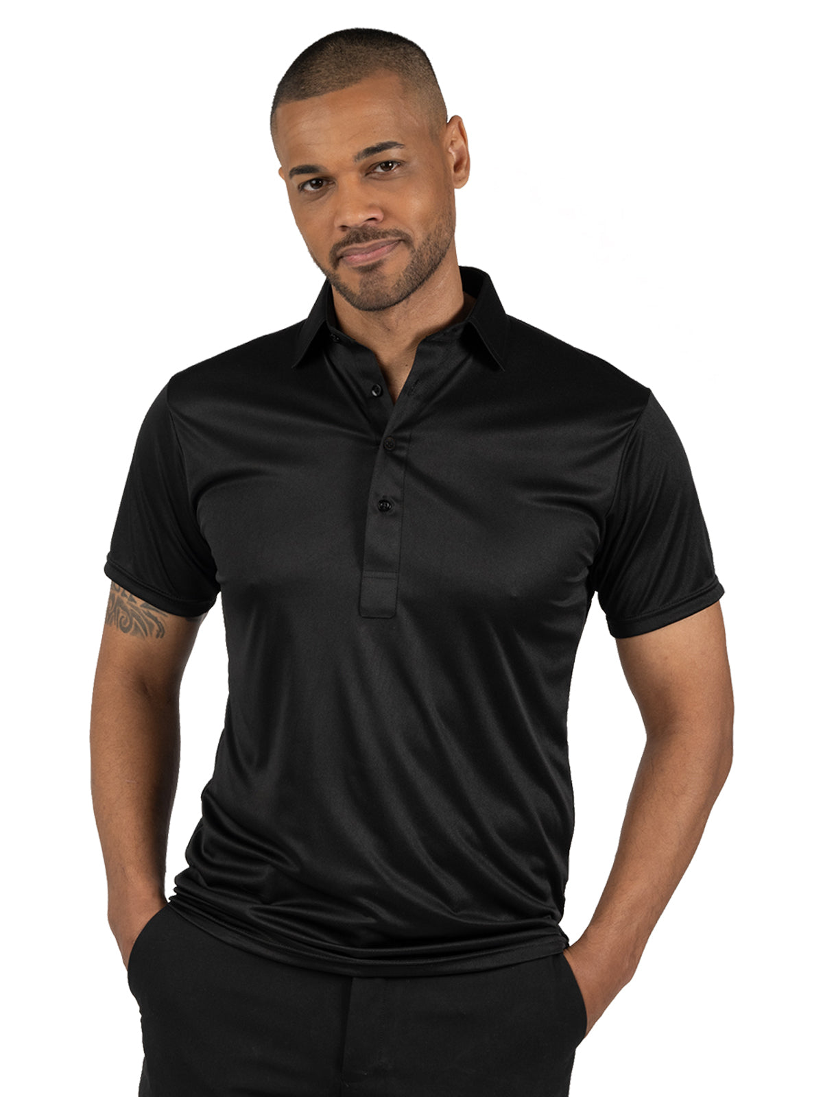 Men's Pocketless Bonded Collar Dress Polo - BG7007 - Black