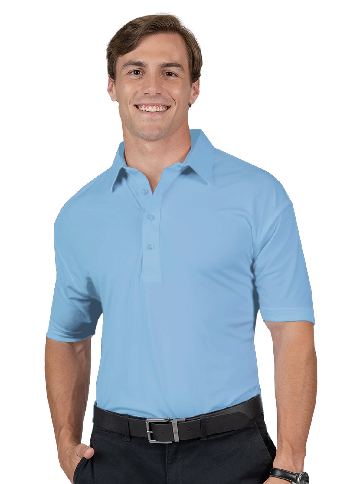 Men's Pocketless Bonded Collar Dress Polo - BG7007 - Light Blue
