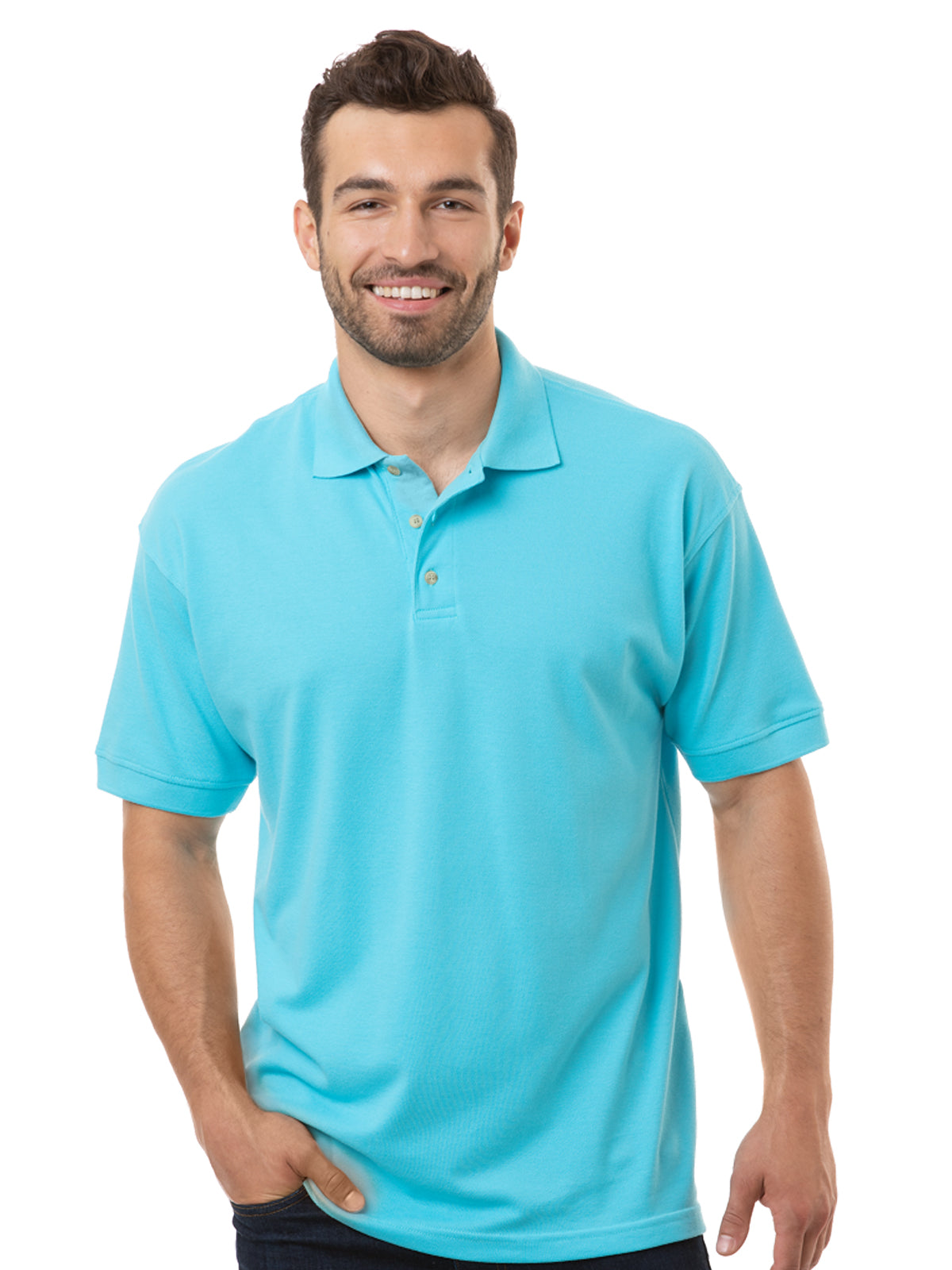 Men's Pocketless Superblend Short Sleeve Polo - BG7204 - Aqua