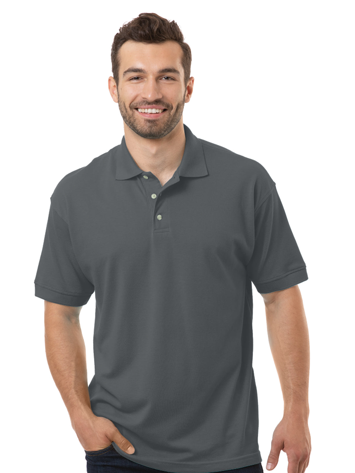 Men's Pocketless Superblend Short Sleeve Polo - BG7204 - Graphite