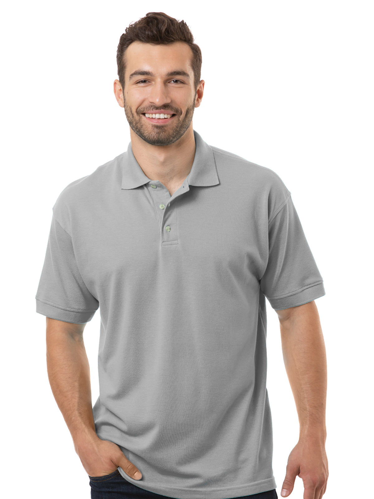 Men's Pocketless Superblend Short Sleeve Polo - BG7204 - Grey