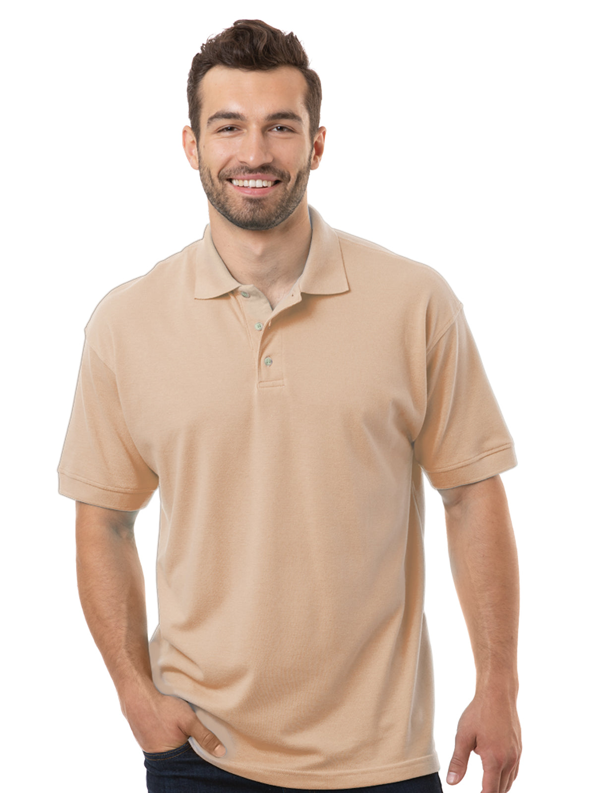 Men's Pocketless Superblend Short Sleeve Polo - BG7204 - Natural