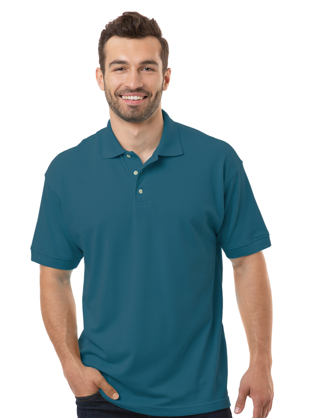 Men's Pocketless Superblend Short Sleeve Polo - BG7204 - Teal