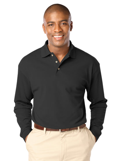 Men's Pocketless Superblend Long Sleeve Polo - BG7207 - Black