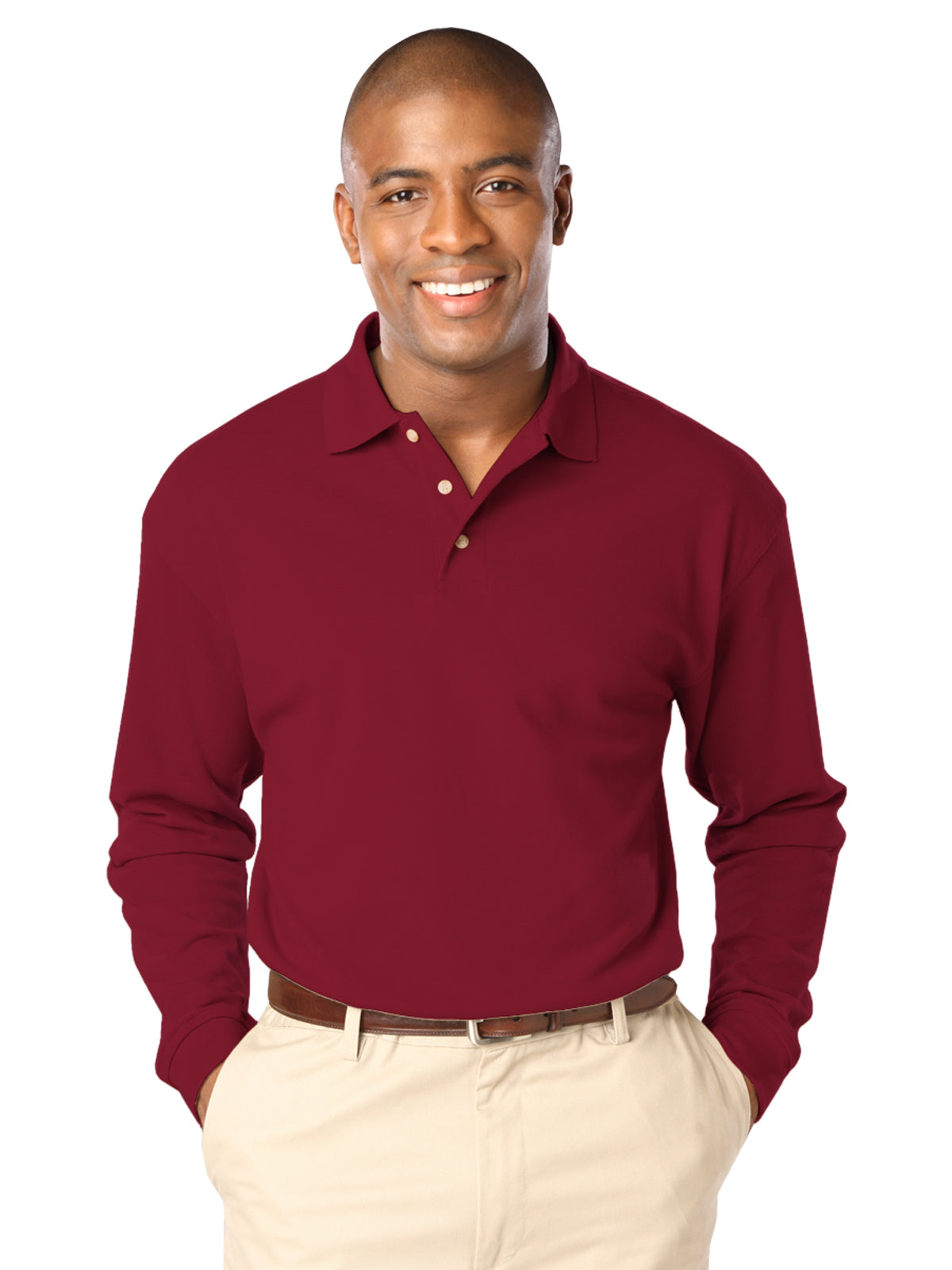 Men's Pocketless Superblend Long Sleeve Polo - BG7207 - Burgundy