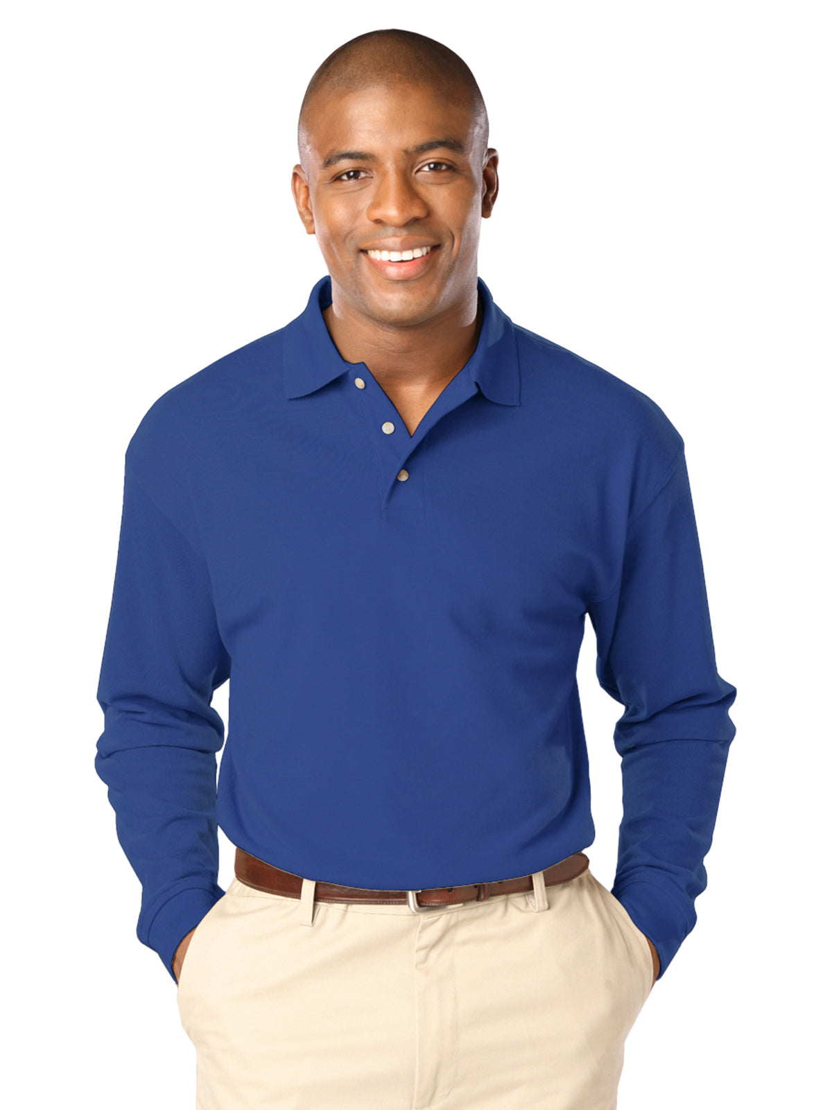 Men's Pocketless Superblend Long Sleeve Polo - BG7207 - French Blue