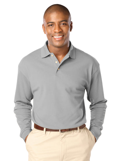 Men's Pocketless Superblend Long Sleeve Polo - BG7207 - Grey