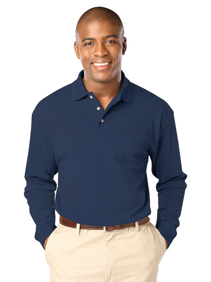 Men's Pocketless Superblend Long Sleeve Polo - BG7207 - Navy