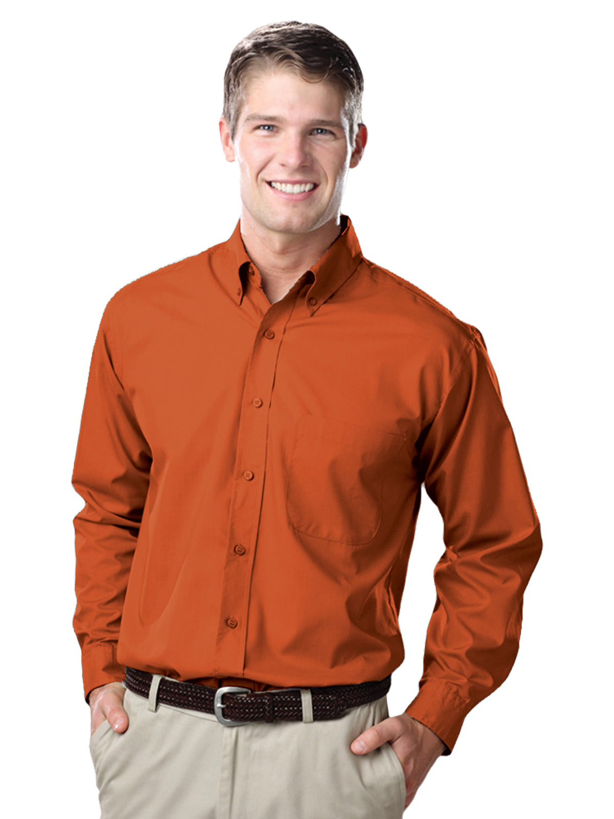 Men's 1-Pocket Value Poplin Shirt - BG7210 - Burnt Orange