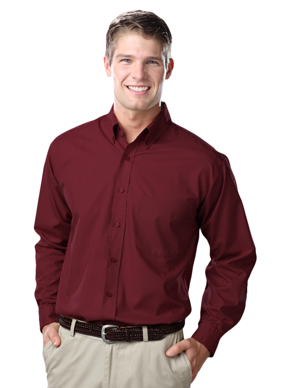Men's 1-Pocket Value Poplin Shirt - BG7210 - Burgundy