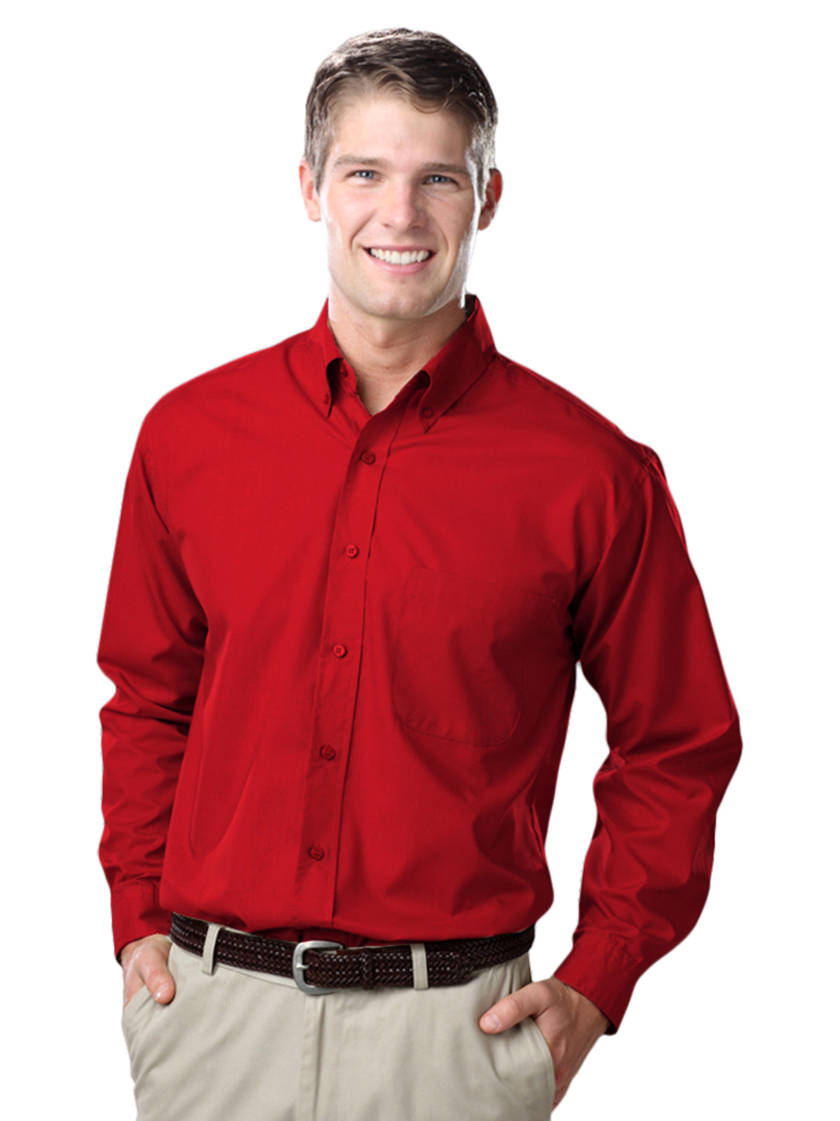Men's 1-Pocket Value Poplin Shirt - BG7210 - Red