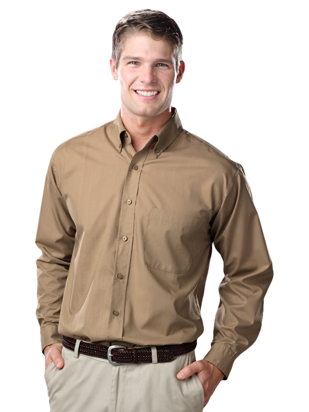 Men's 1-Pocket Value Poplin Shirt - BG7210 - Tan