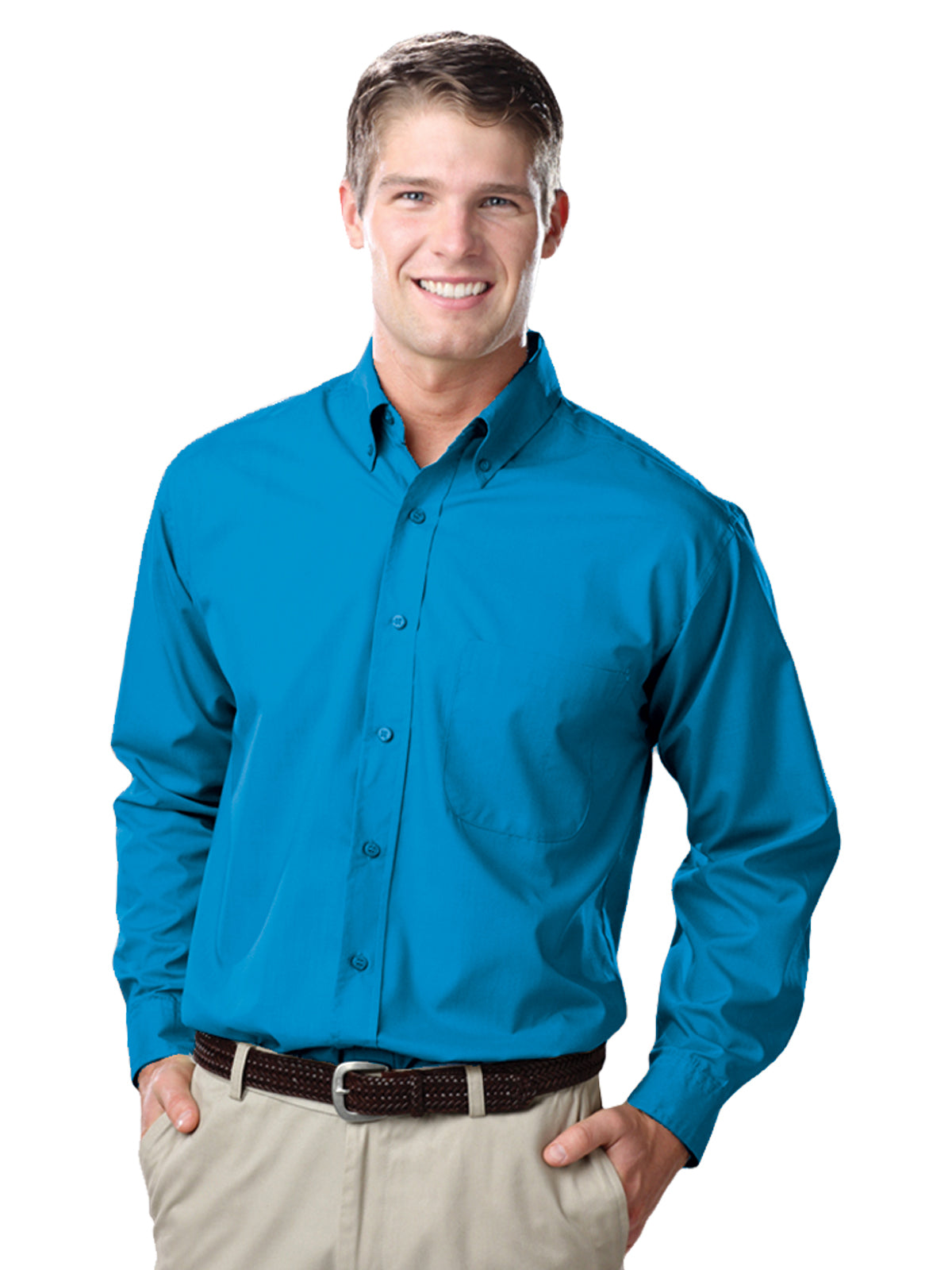 Men's 1-Pocket Value Poplin Shirt - BG7210 - Turquoise