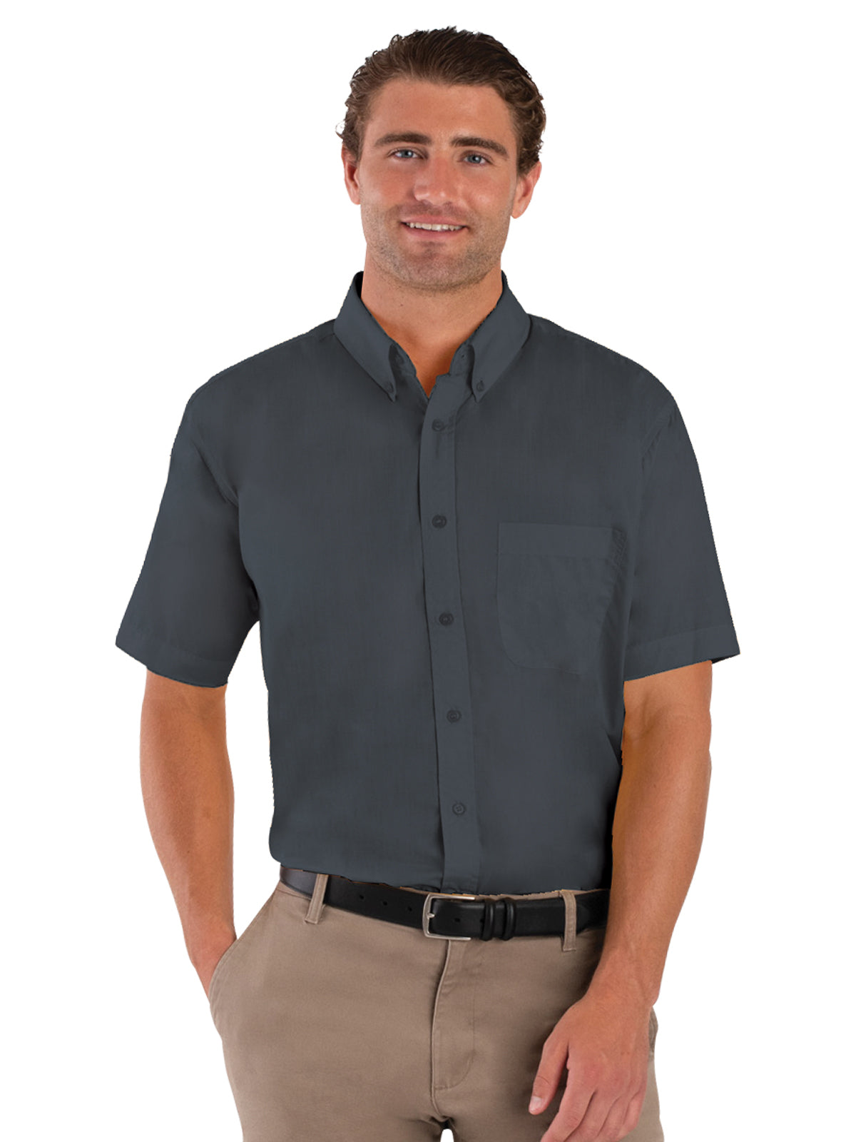Men's 1-Pocket Short Sleeve Value Poplin Shirt - BG7210S - Graphite