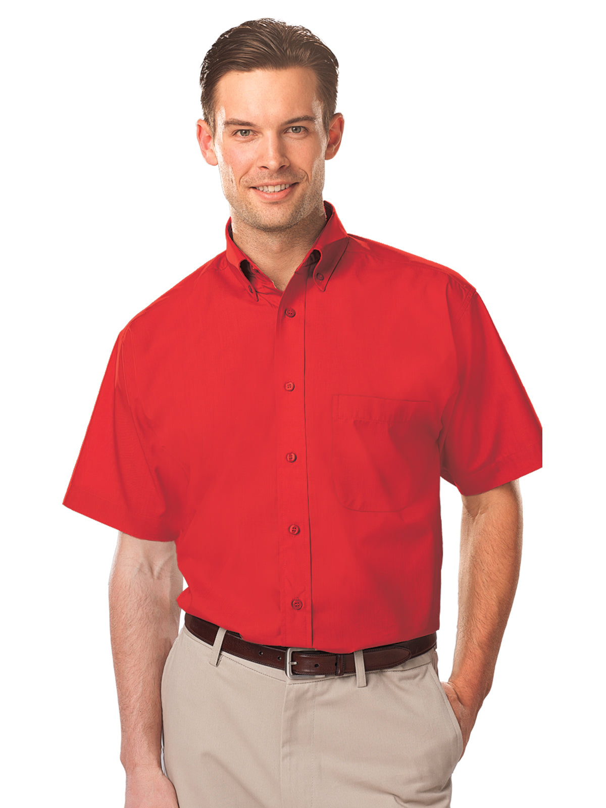 Men's 1-Pocket Short Sleeve Value Poplin Shirt - BG7210S - Red
