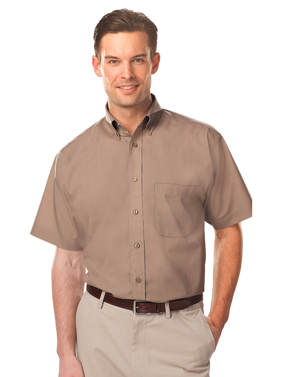 Men's 1-Pocket Short Sleeve Value Poplin Shirt - BG7210S - Tan